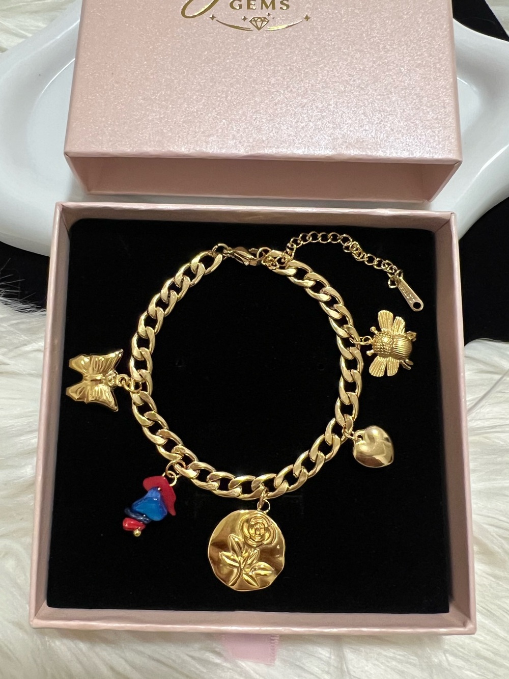 18K Gold Plated Stainless Steel Charm Bracelet - NWT